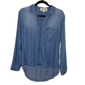 Cloth & Stone Button Down Womens S Blue High Low Raw Hem Western Boho Classic